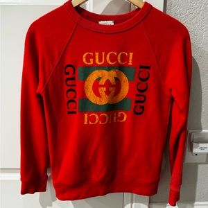 Gucci Red Sweatshirt with Gold and Green Emblem